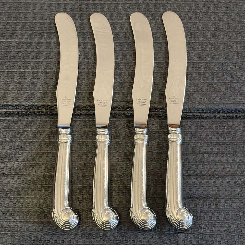 Kirk Stieff Williamsburg Royal Shell Dinner Knives Set of 4 with 18/8 Handle